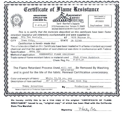 ez  canopy fire retardant certificate  home plans design