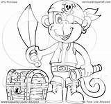 Monkey Pirate Sword Lineart Holding Illustration Clipart Treasure Telescope Chest Royalty Visekart Vector Clip sketch template