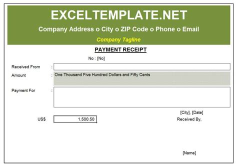 receipt excel template