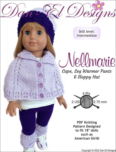 Dan El Designs Nellmarie Outfit Doll Clothes Knitting Pattern 18 Inch