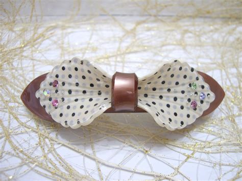 Multi Color Polka Dots Print With Crystal Bow Shape Hair Barrette Clip Pin