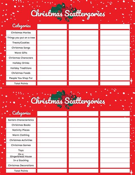 printable christmas scattergories game play party plan