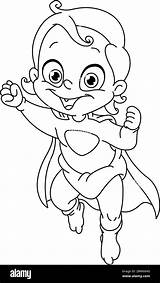 Baby Super Hero Coloring Vector Outlined Flying Illustration Line Alamy sketch template