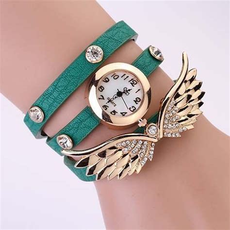 new women vintage leather strap watches set auger angel wings rivet