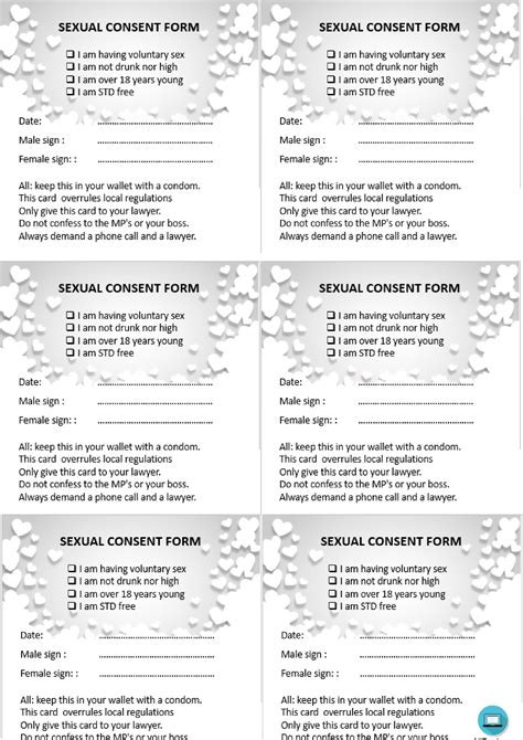 sexual consent form pocket size templates at