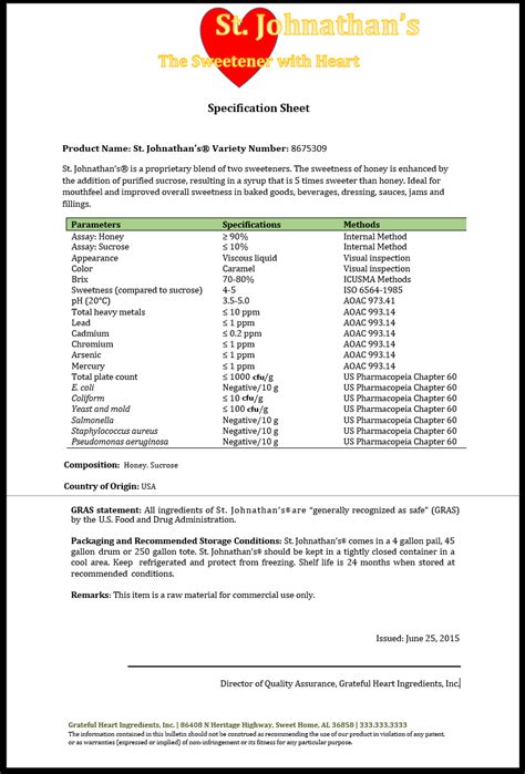 ttbgov ingredient specification sheet guidance  examples