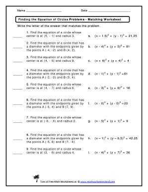 equations  circles worksheet answers promotiontablecovers