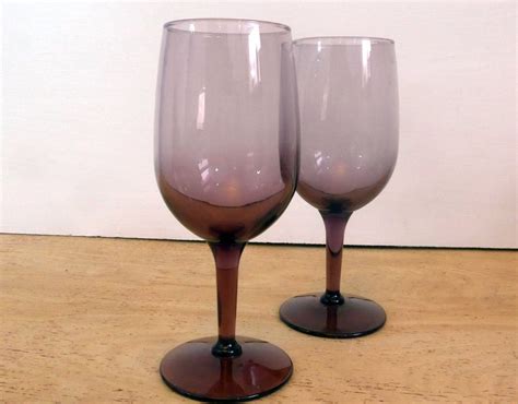 Vintage Purple Wine Glasses Retro Set Of 5 Stemmed Purple Wine
