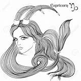 Capricorn Coloring Girl Zodiac Sign Beautiful Vector Astrology Astrological Illustration Adult Signs Lineart Hair Long Book Designlooter Scorpio 1300px 1300 sketch template