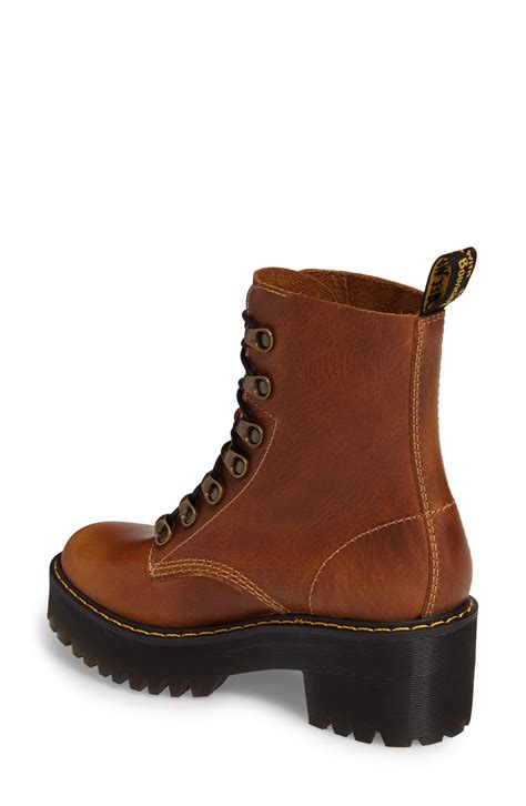 dr martens leather leona heeled boot  butterscotch brown lyst