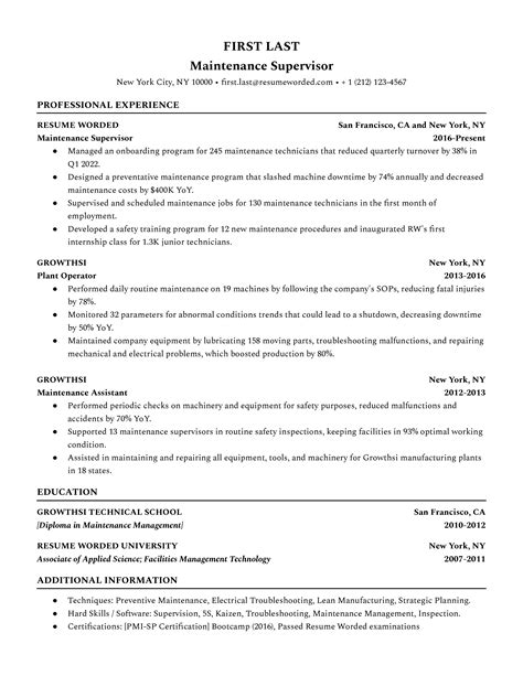 4 maintenance technician resume examples for 2023 resume worded