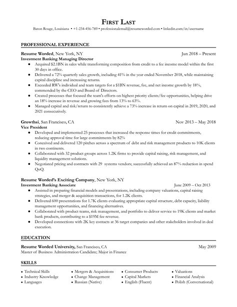 investment banking resume examples   resume worded