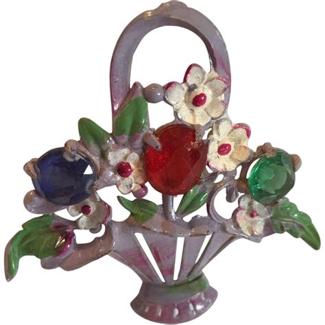 vintage flower basket pin  susiesvintagejewelrystore  ruby lane