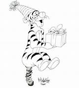 Birthday Coloring Tigger Present Pooh Winnie Presents Color Party Sheet Discover Printables sketch template
