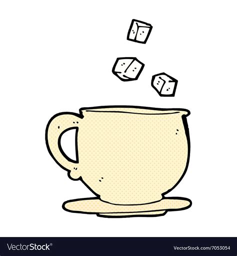 Comic Cartoon Teacup With Sugar Cubes Royalty Free Vector