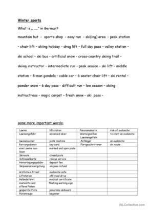 skiing english esl worksheets