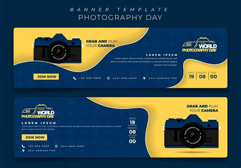 banner template  landscape  blue yellow background  camera