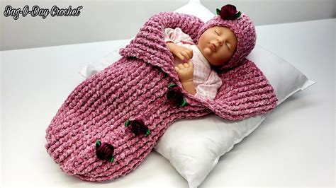 easy crochet baby cocoon  hat serenity sleep sack bag  day
