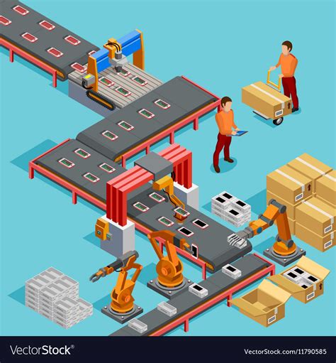 automated factory production  isometric poster