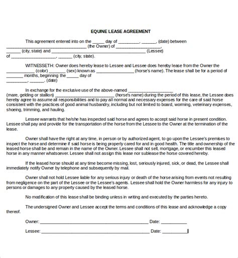 printable horse trial agreement