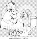 Plunger Toilet Clogged Outlined Illustration Woman Over Royalty Clipart Vector Djart sketch template