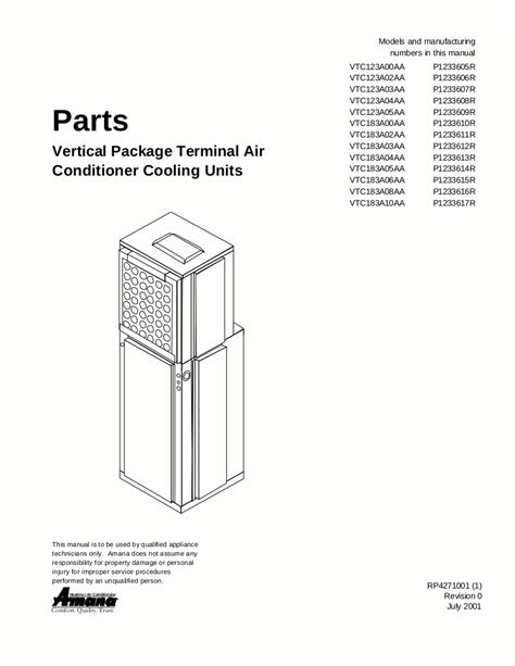 amana air conditioner parts manual  model vtca
