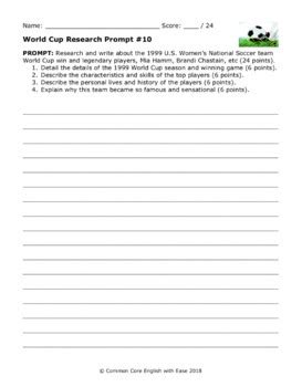 soccer research project  common core english  ease tpt