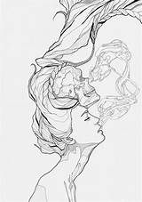 Smoke Drawing Tattoo Smoking Drawings Weed Girl Sketch Sketches Skull Stencil Illustration Behance Pencil Tattoos Woman Stefanie Illustrations Print Line sketch template