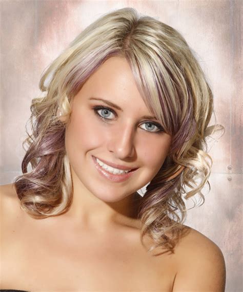 Medium Curly Formal Hairstyle With Side Swept Bangs Light Ash Blonde