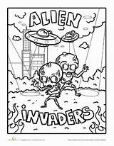 Alien Coloring Scary Aliens Pages Halloween Creepy Worksheets Invaders Choose Board sketch template