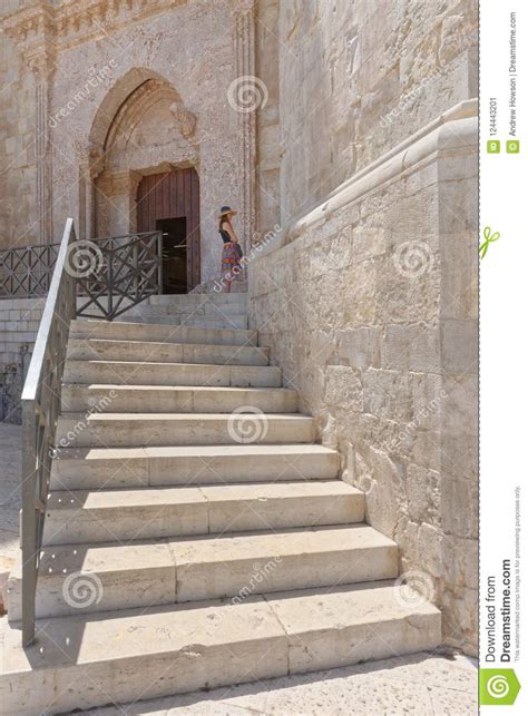 Apulia Italy Castel Del Monte Entrance Steps Editorial