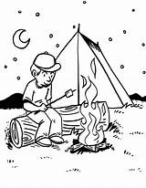 Camping Coloring Pages Campfire Camp Printable Fire Preschool Evening Sheet Kids Book Tent Place Boy Roasting Marshmallows Beautiful Sheets Colouring sketch template