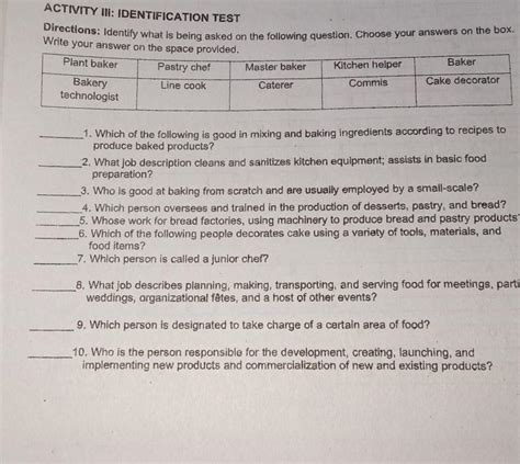 activity  identification test directions identity