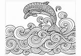 Dolphin Coloring Waves Dolphins Pages Adult Adults Mandala Water Jumping Color Printable Animals Justcolor Print Sketch sketch template