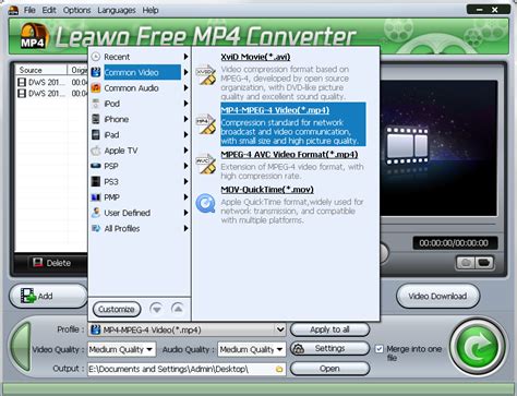 how to convert avi to mp4 with leawo free mp4 converter