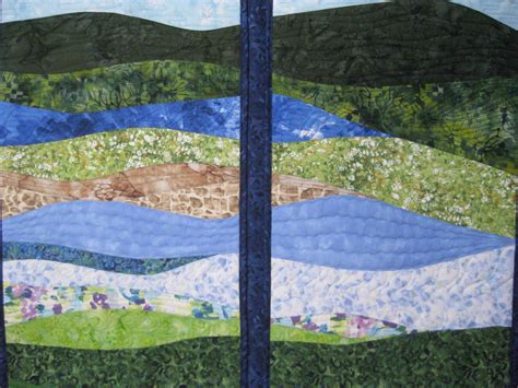 triptych quilt landscape art quilts  sharon