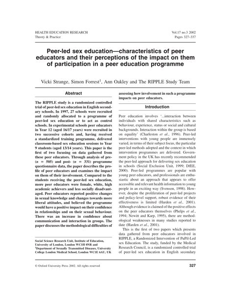 Pdf Peer Led Sex Education Characteristics Of Peer Educators And