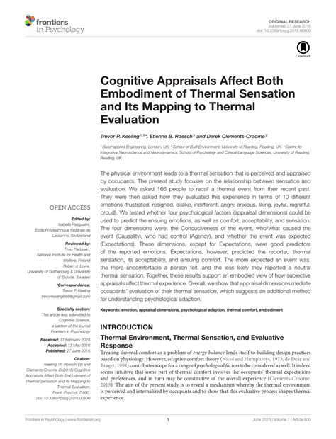 cognitive appraisals affect  embodiment  thermal sensation   mapping
