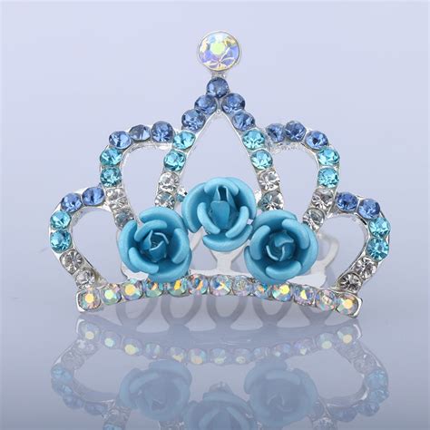 mini cute princess crown hair comb rose flower crystal