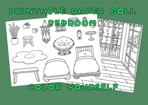 printable uncolored paper doll bedroom toca boca flower bedroom