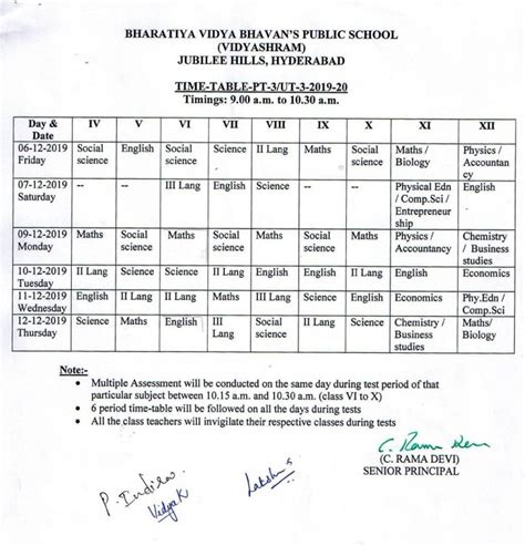 exam schedule bhavans