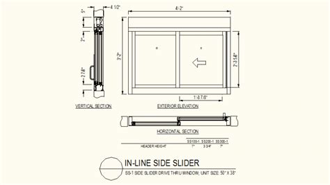 side slider window detail plan  elevation autocad files cadbull