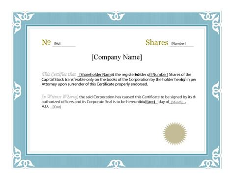 stock certificate template word  professional templates