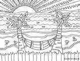 Coloring Beach Pages Summer Sunset Adults Printable Tropical Hammock Scenes Simple Doodle Kids Print Alley Colouring Color Adult Sheets Beaches sketch template