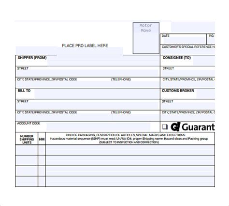 bill  lading forms     sample templates