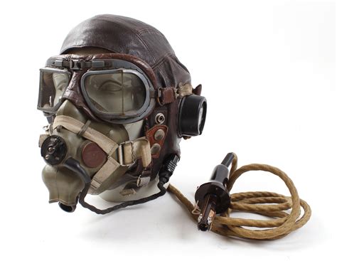 wwii raf pilots type  leather flying helmet  headphones mask