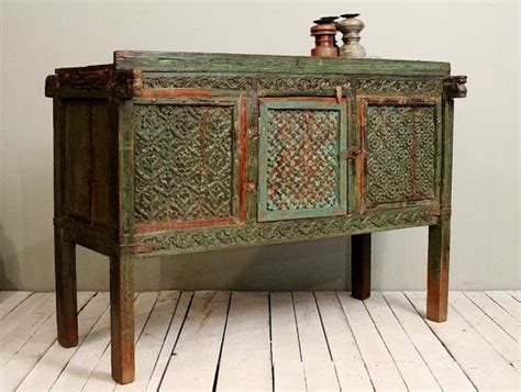 reclaimed antique indian green red damachiya media console