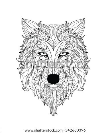 mandala coloring page adults zentangle wolf stock vector  shutterstock