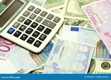dollar euro banknotes calculator stock photo image  debt capital