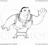 Olympic Cartoon Waving Athlete Outlined Buff Man Clipart Cory Thoman Coloring Vector sketch template